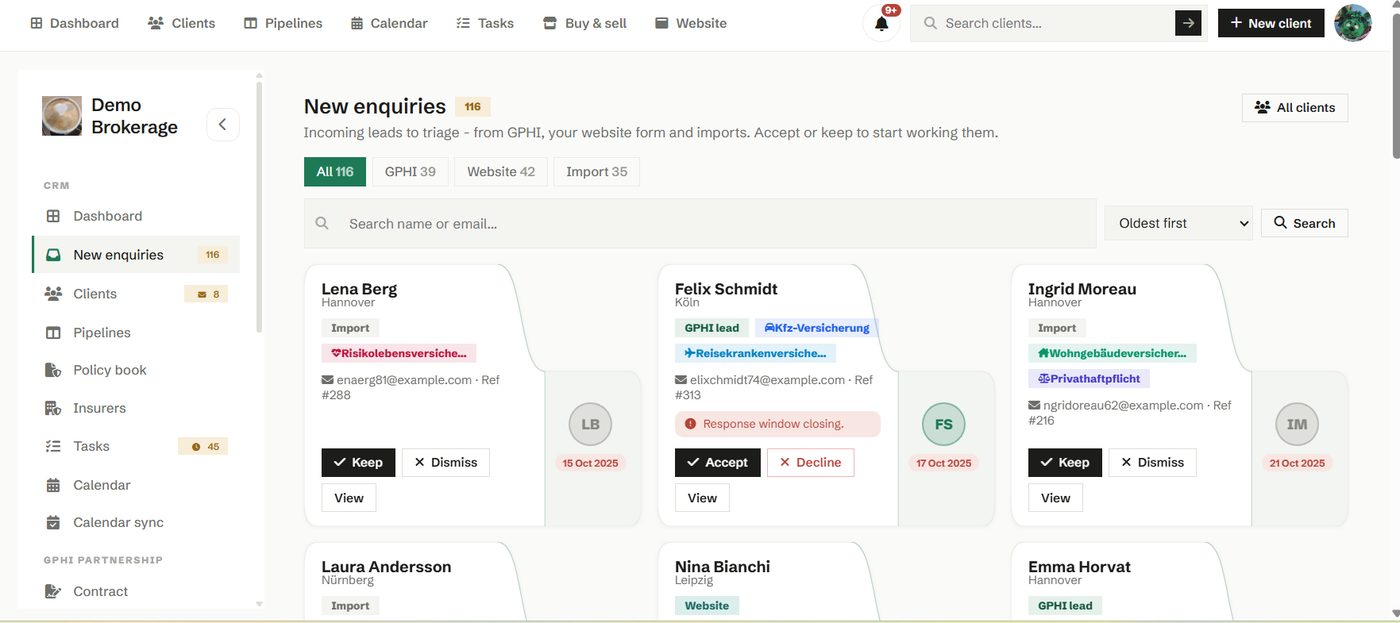 New enquiries in Phi CRM