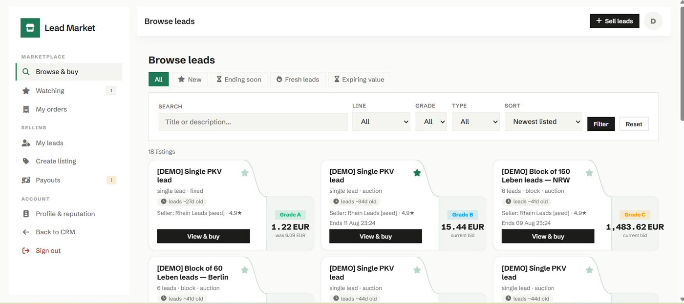 Lead marketplace in Phi CRM