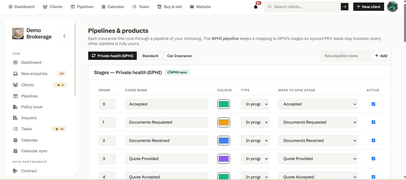 Pipelines & products in Phi CRM