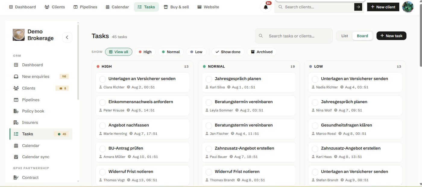 Tasks in Phi CRM